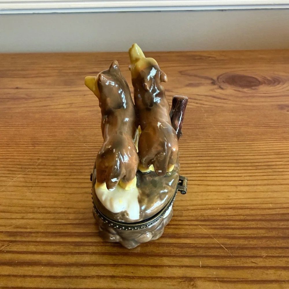 Vintage Ceramic Trinket Box Wolves Howling Forest Hinged Lid Jewelry Organizer‎ - Picture 5 of 8